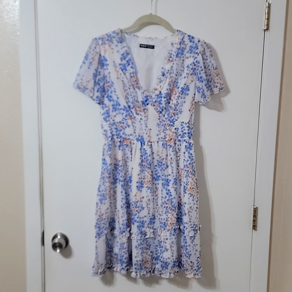 Shein White Floral Baby Doll Dress Size M